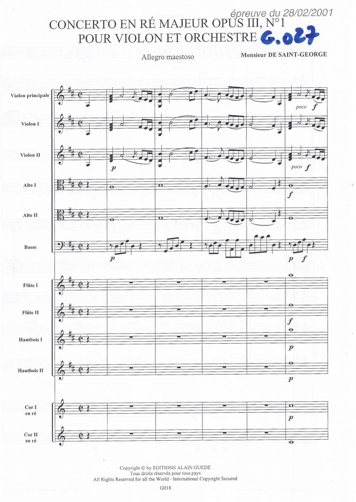 Concerto en Ré Majeur (D Major) G.027