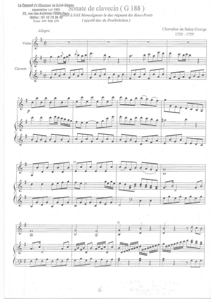 Sonate pour Clavecin (harpsichord) G Major G.188
