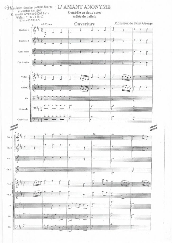 Symphonie en Ré Majeur (D Major) G.074 (Amant Anonyme opening)